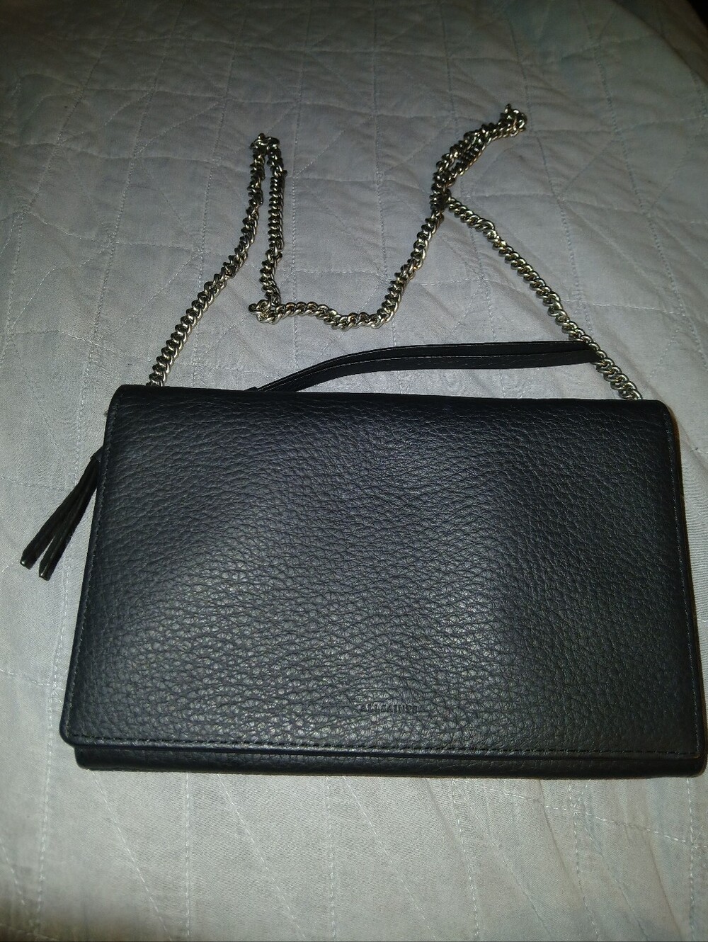 AllSaints Black Leather Chain-Strap Crossbody Bag